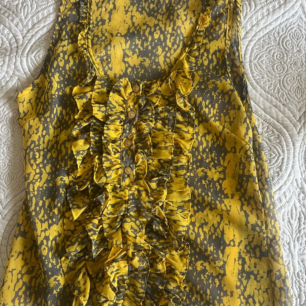 Yellow and Gray Patterned Sleeveless Top